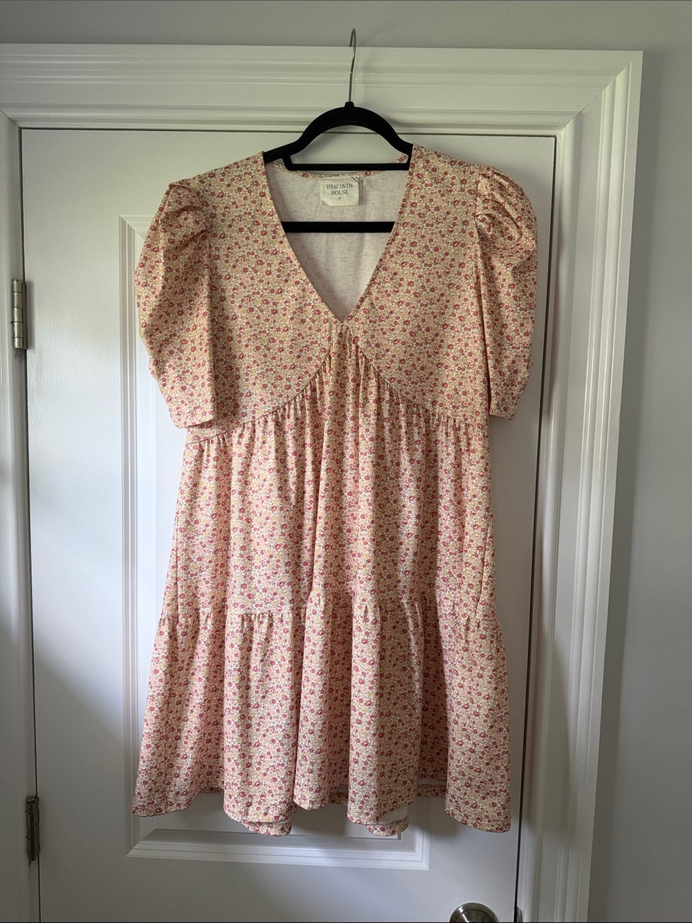 Hyacinth House Pink Floral V-Neck Tiered Women's Dress